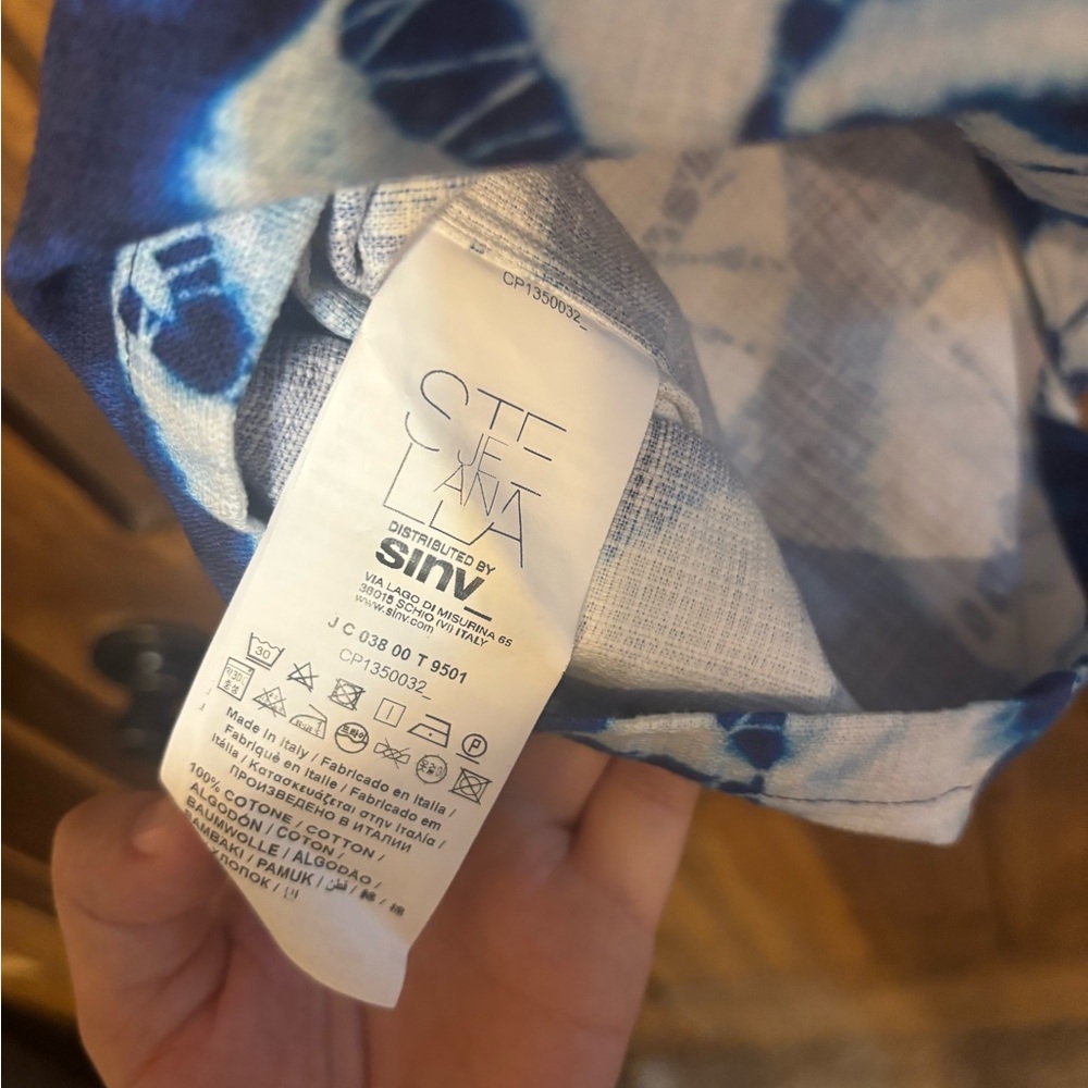 NWT Stella Jean Strata Blue Shibori Print Cotton Camp Shirt IT 42 US M - Picture 6 of 10